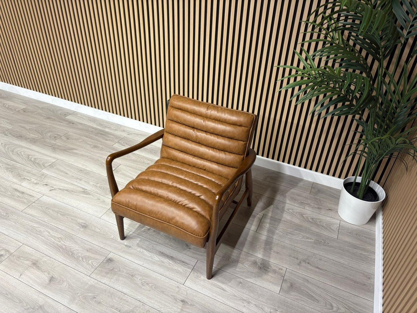 John Lewis Sample - Mid Century Faux Leather Accent Chair, Tan Brown - RRP £1099