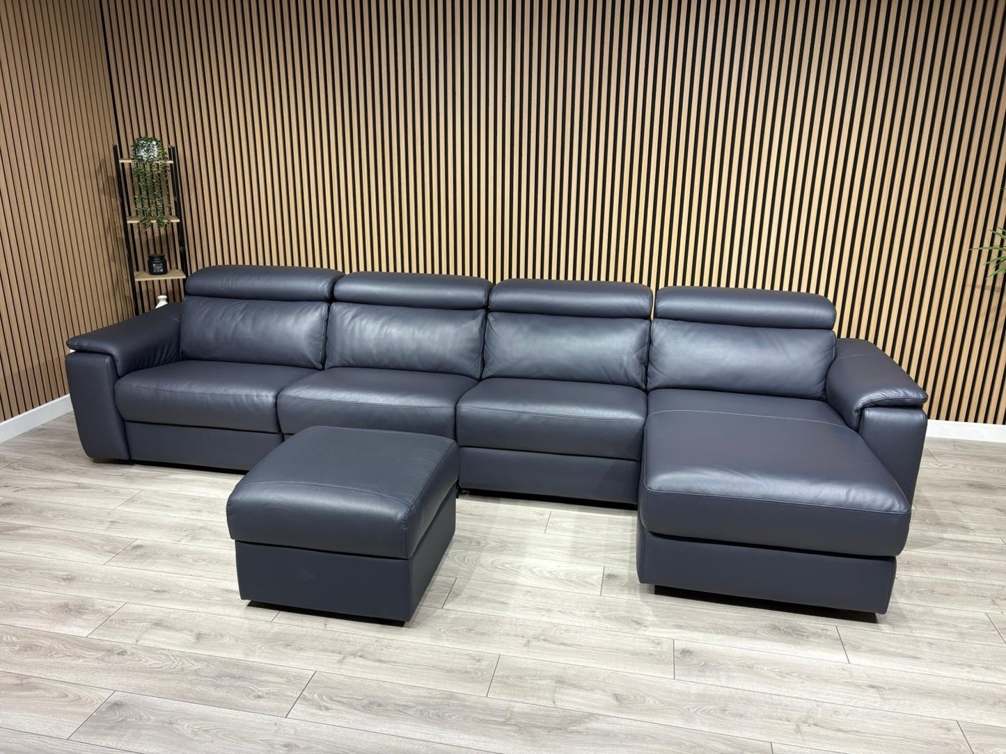 Furniture Village - Nicoletti DAVIDE Leather XL Chaise Sofa + Stool - RRP £6,040