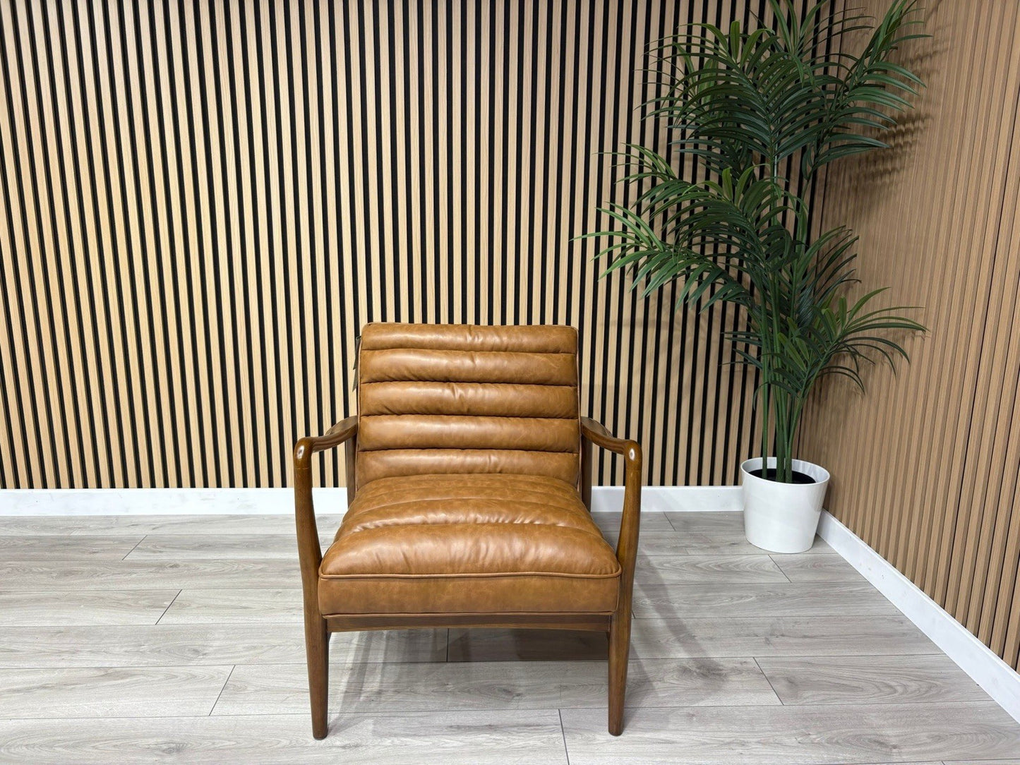 John Lewis Sample - Mid Century Faux Leather Accent Chair, Tan Brown - RRP £1099
