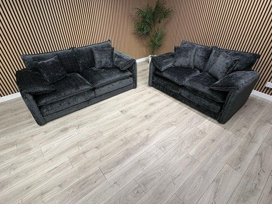 SOLICE Fabric 3 Seater + 2 Seater Sofa Set, Black - RRP £2,498