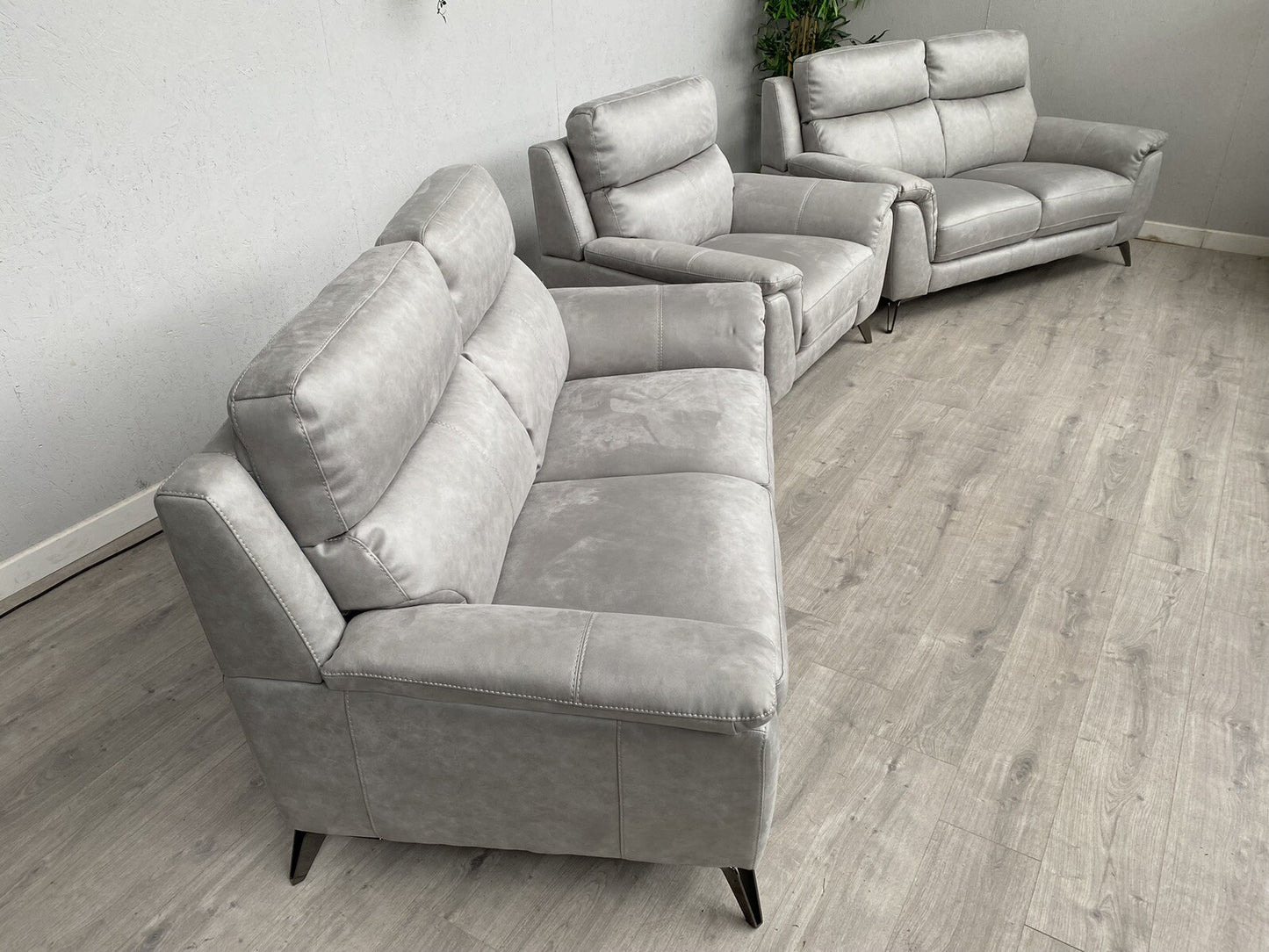 Furniture Village CONTEMPO Fabric 2 x 2 Seater Sofas + Power Recliner Armchair