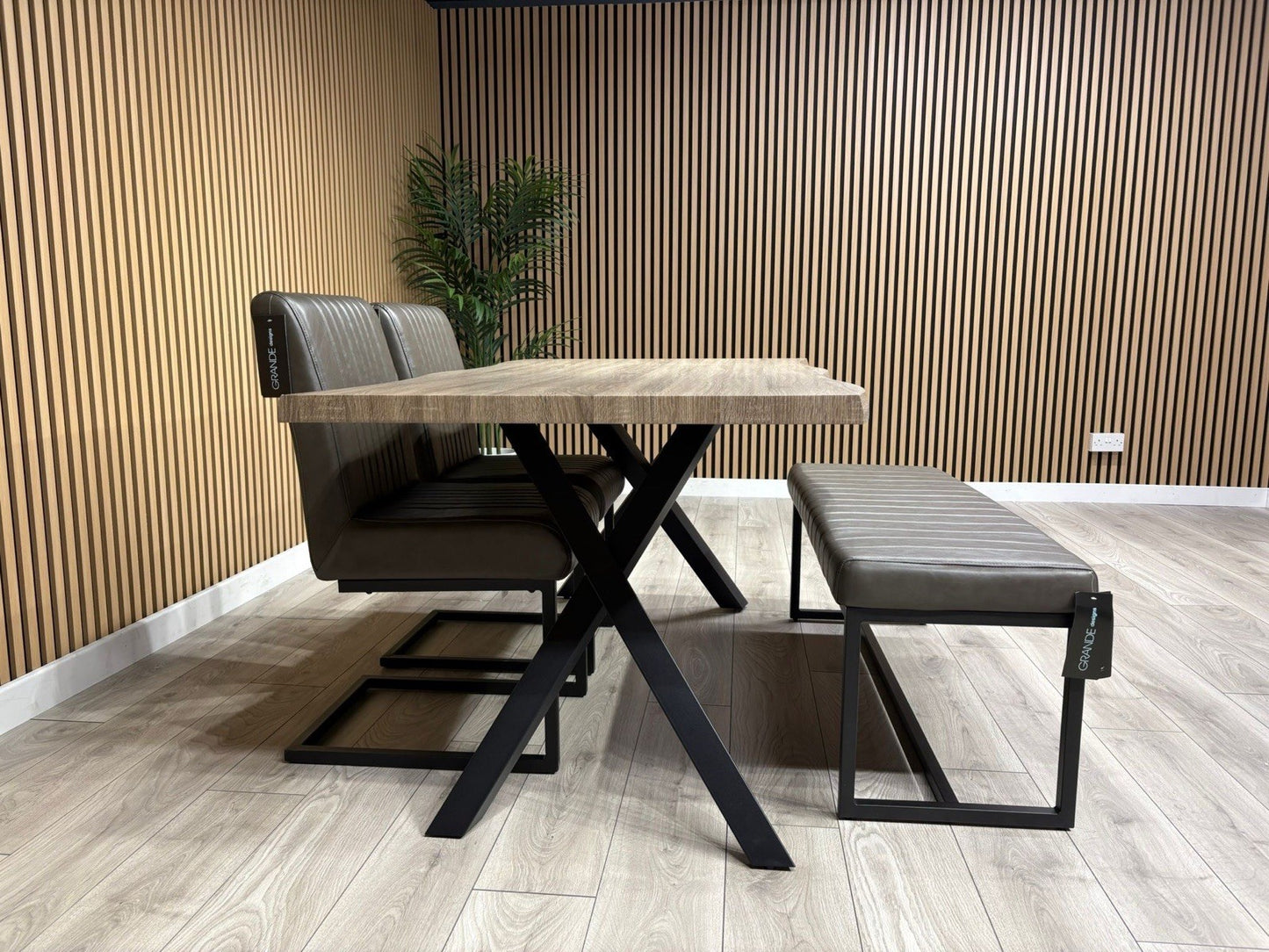 NEXT Sample - RIGA Industrial Dining Table + Bench + 2 x Chairs - RRP £1,899