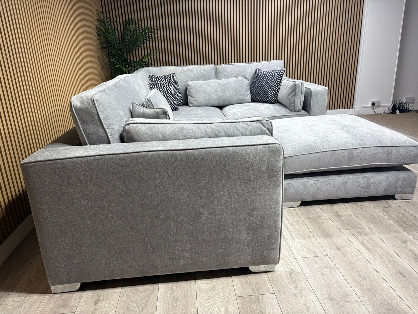 Sofology CAVALLI Style Fabric 3 Corner 1.5 Sofa + Footstool, Silver - RRP £5398