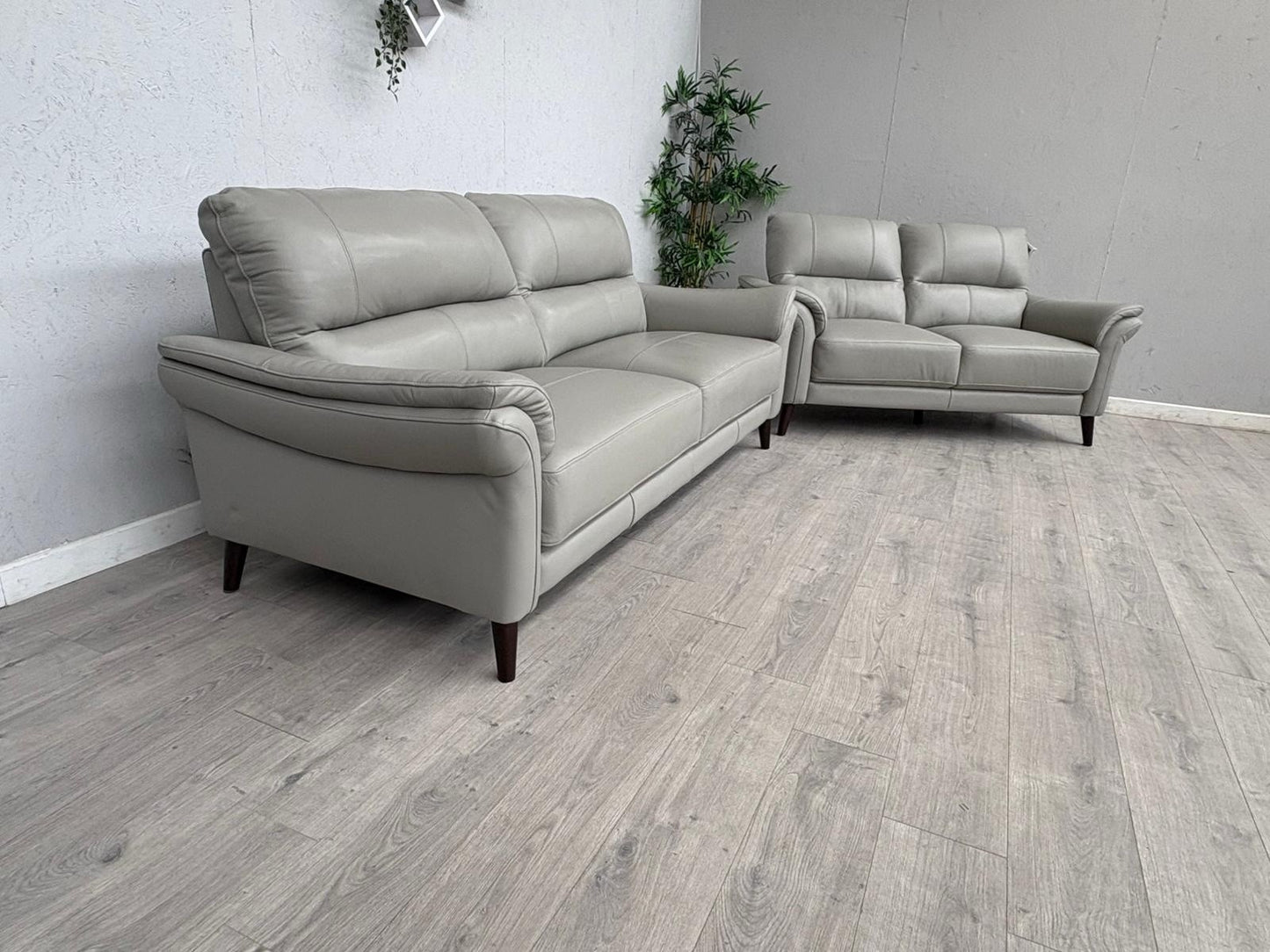 Furniture Village WINNER Leather 3 + 2 Seater Sofa Set, Light Grey - RRP £1,890