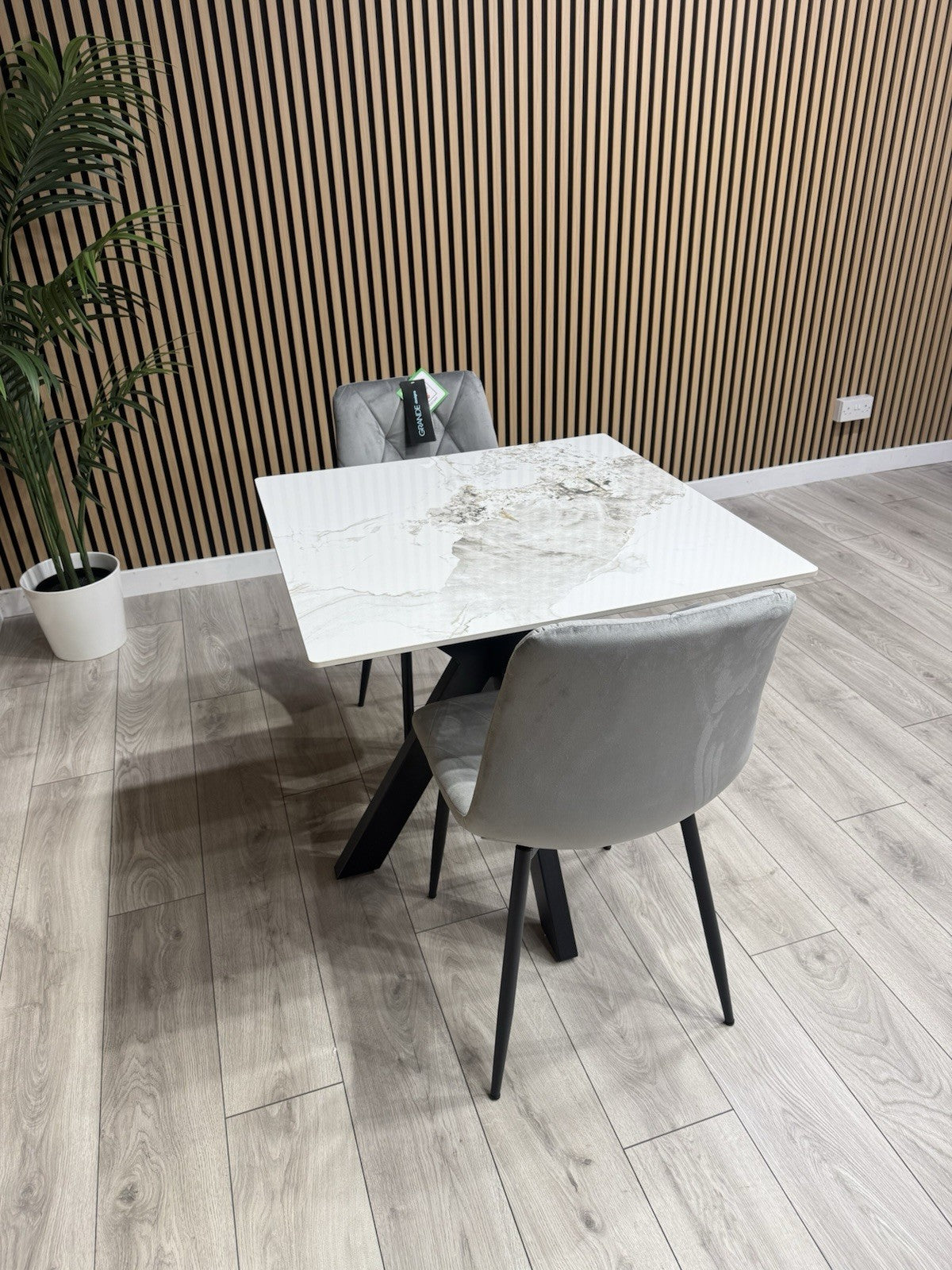 NEXT Sample - CRETE Marble Effect Square Dining Table + 2 x Chairs. RRP £1,099