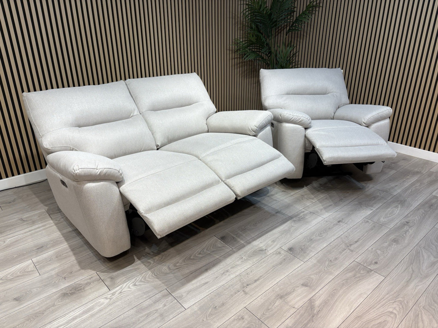 DFS - CAYDANCE Fabric 2 Seater Sofa + Armchair + Stool, Recliners - RRP £2,018
