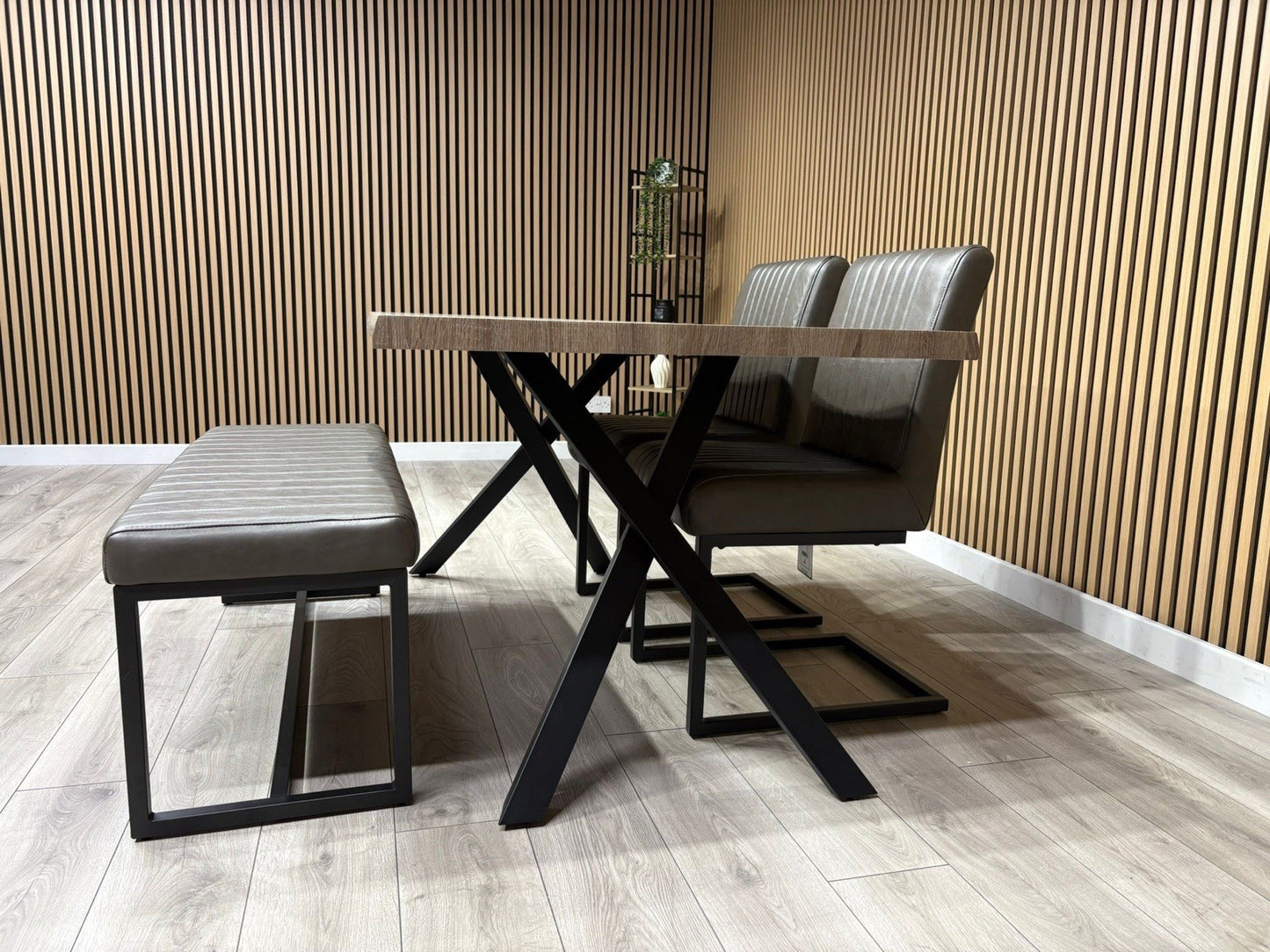 NEXT Sample - RIGA Industrial Dining Table + Bench + 2 x Chairs - RRP £1,899