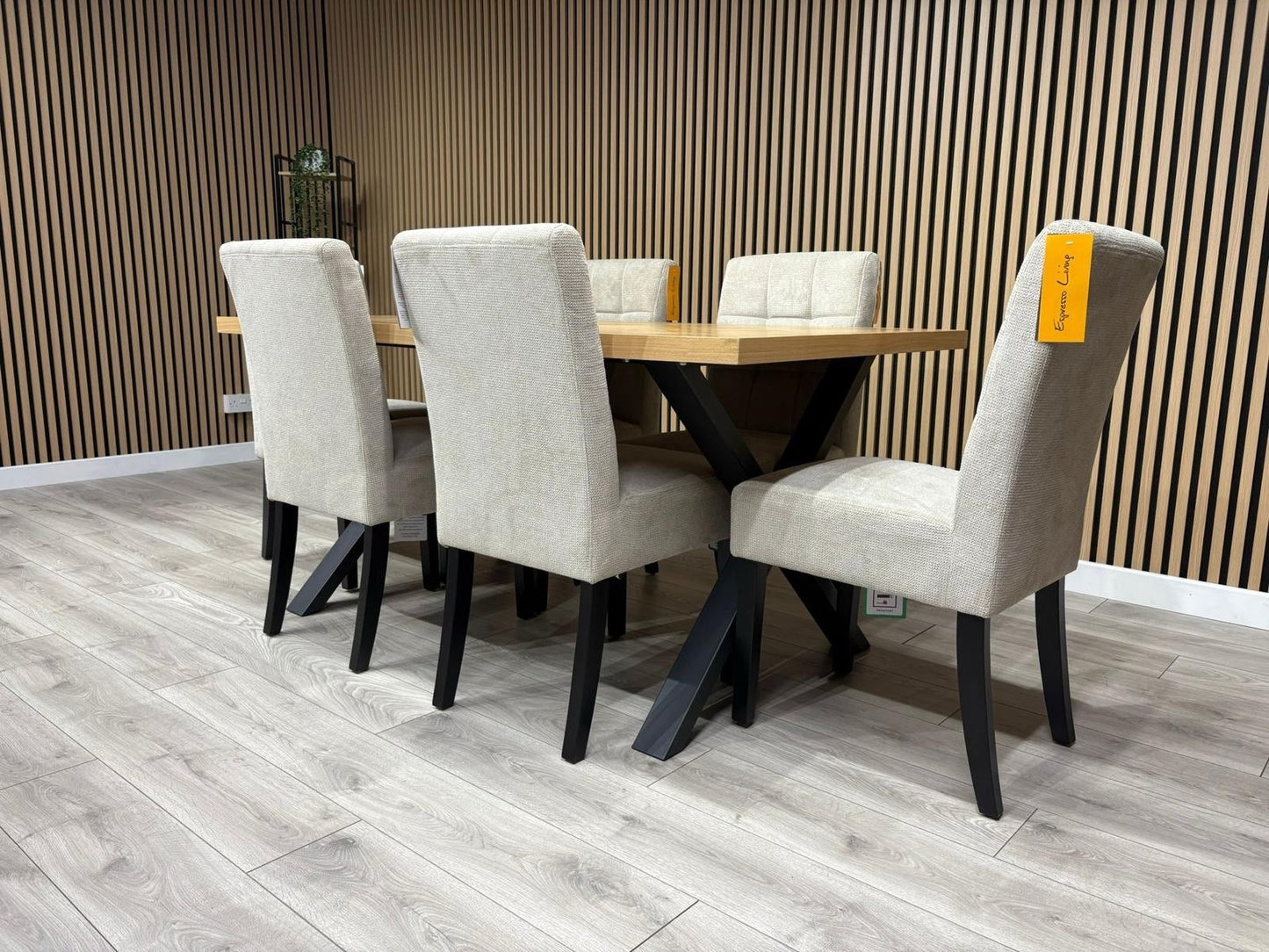NEXT Sample - LOWRY Oak Parquet Veneer Dining Table + 6 x Chairs - RRP £2,299