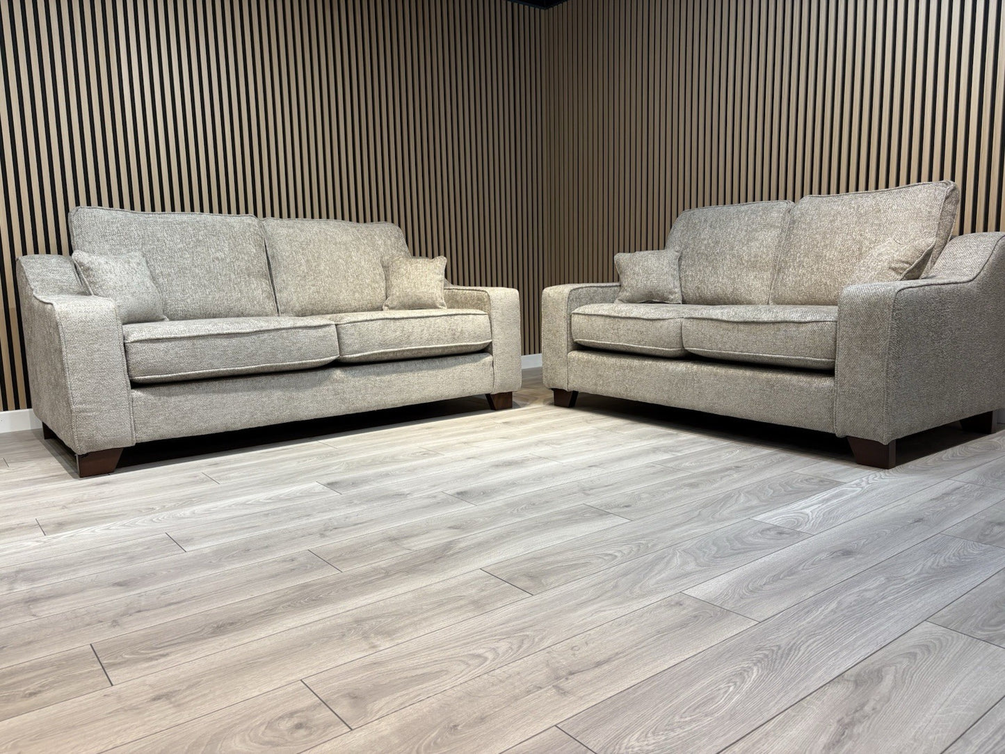 NEBRASKA Premium Fabric 3 Seater + 2 Seater Sofa Set, Stone - RRP £1,899