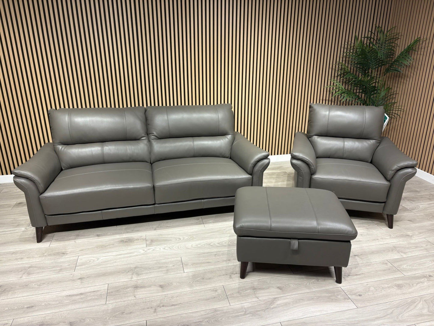 Furniture Village WINNER Leather 3 Seater Sofa, Armchair + Footstool - RRP £2335