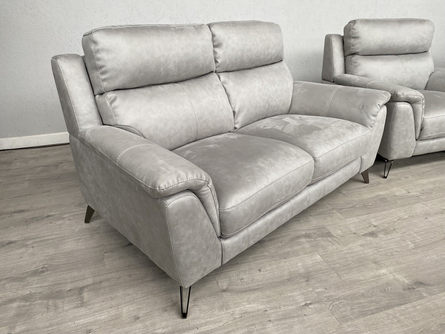 Furniture Village CONTEMPO Fabric 2 x 2 Seater Sofas + Power Recliner Armchair