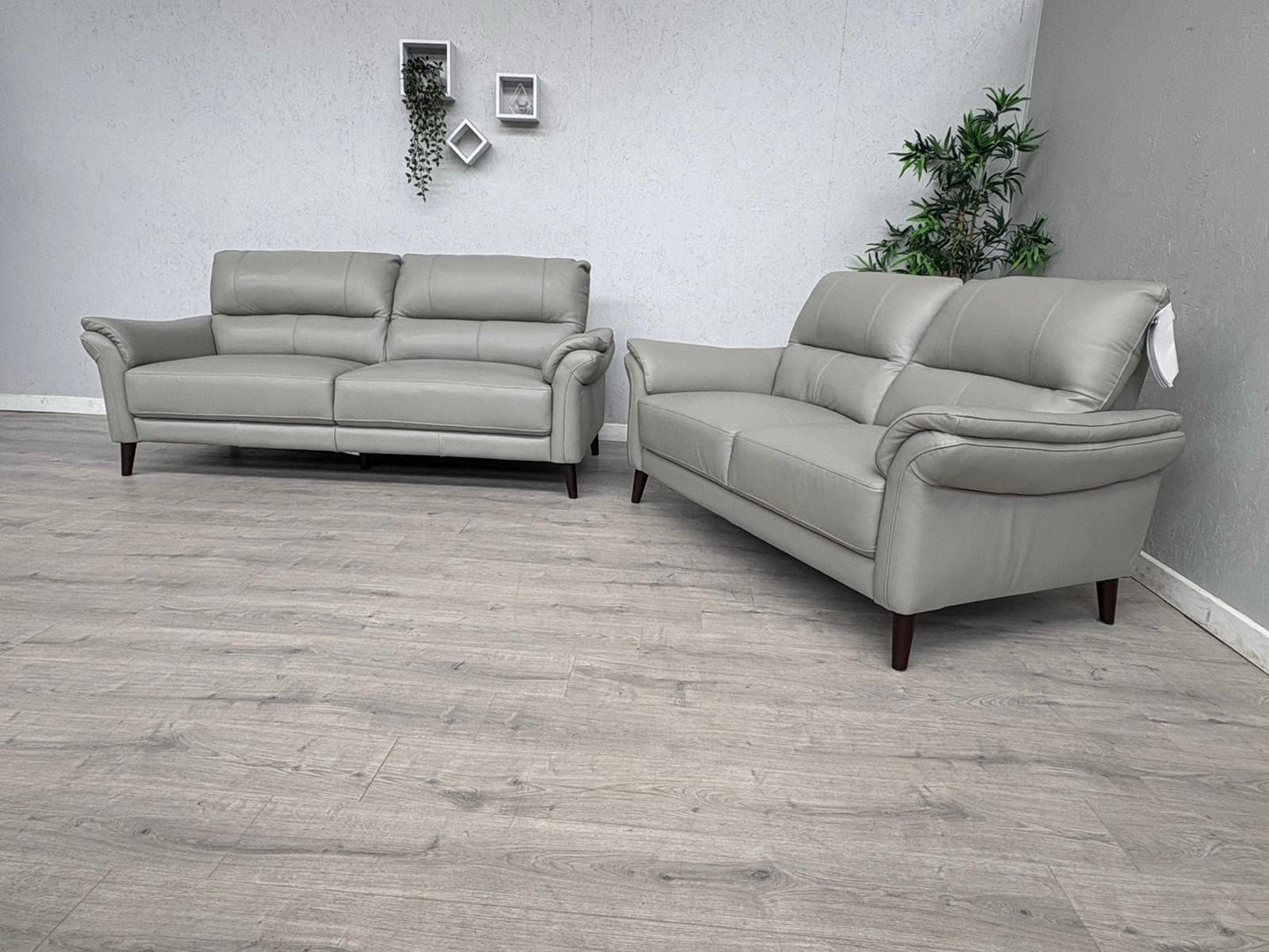 Furniture Village WINNER Leather 3 + 2 Seater Sofa Set, Light Grey - RRP £1,890