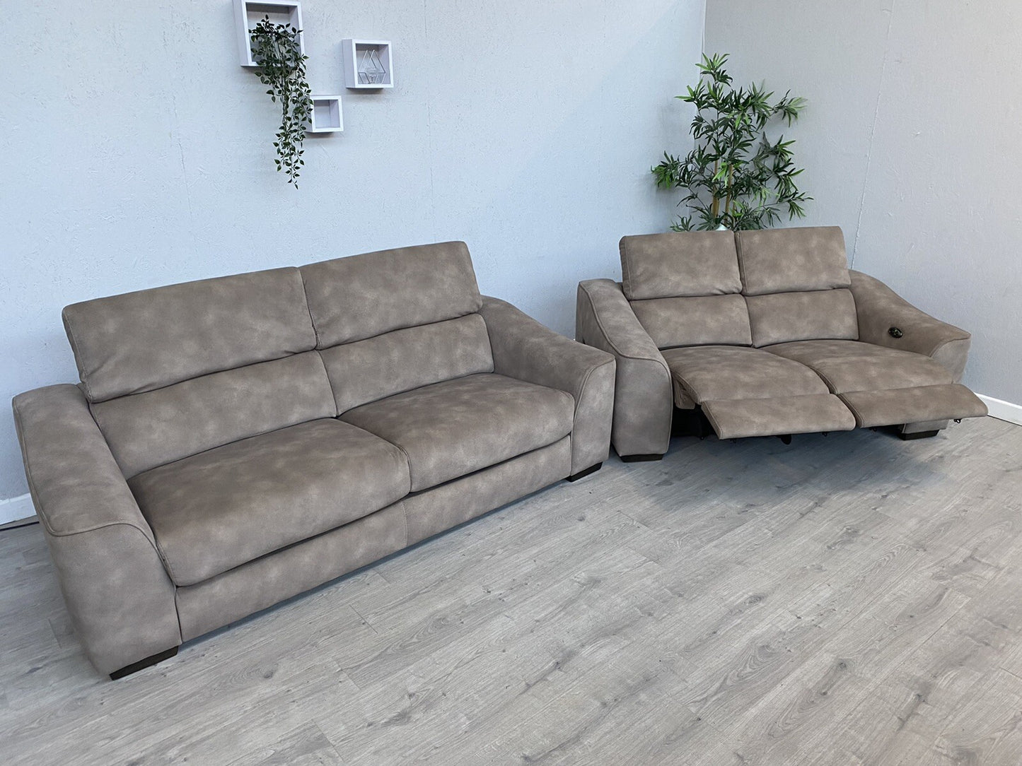 Furniture Village ELIXIR Fabric 3 Seater Sofa Bed + 2 Seater Power Recliner Sofa