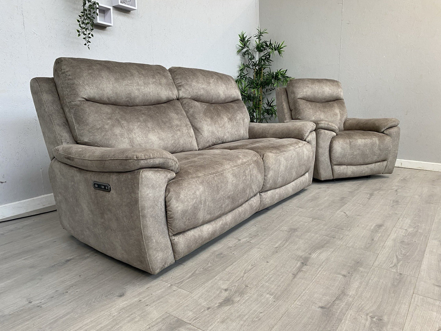 Furniture Village SLOANE Fabric 3 Seater Sofa + Armchair, Power Recliners
