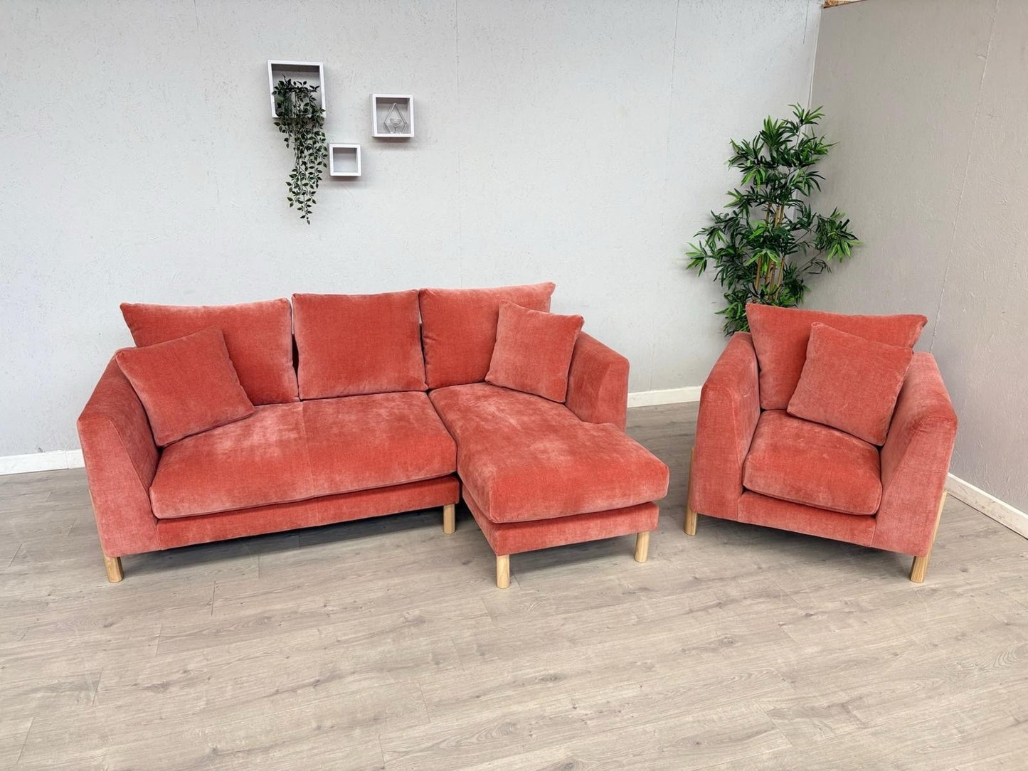 Habitat ASTON Fabric RHF Chaise Corner Sofa + Armchair, Papaya - RRP £2,350