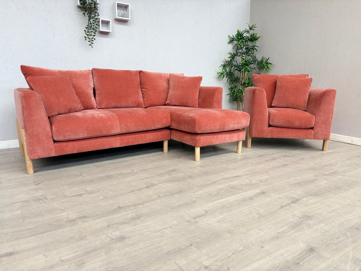 Habitat ASTON Fabric RHF Chaise Corner Sofa + Armchair, Papaya - RRP £2,350