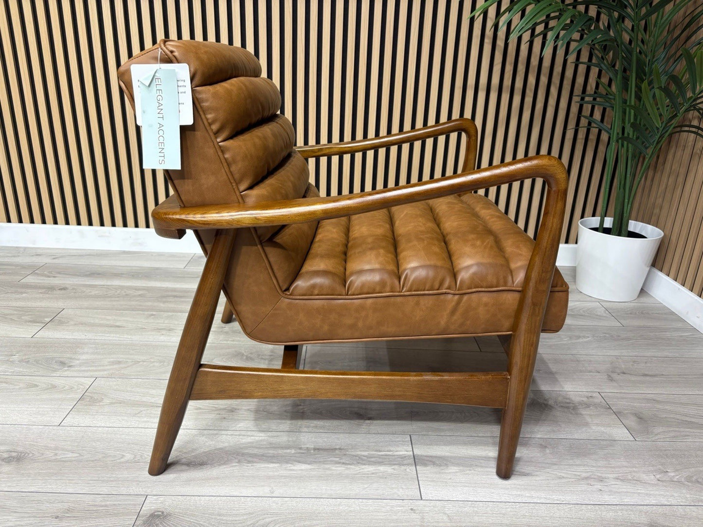 John Lewis Sample - Mid Century Faux Leather Accent Chair, Tan Brown - RRP £1099