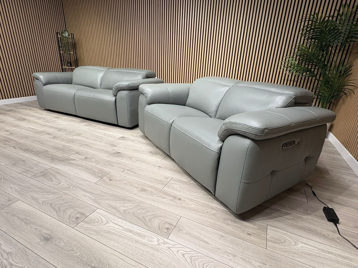 F. Village INCA Style Leather 3 + 2 Seater Power Recliner Sofa, Heated Seats