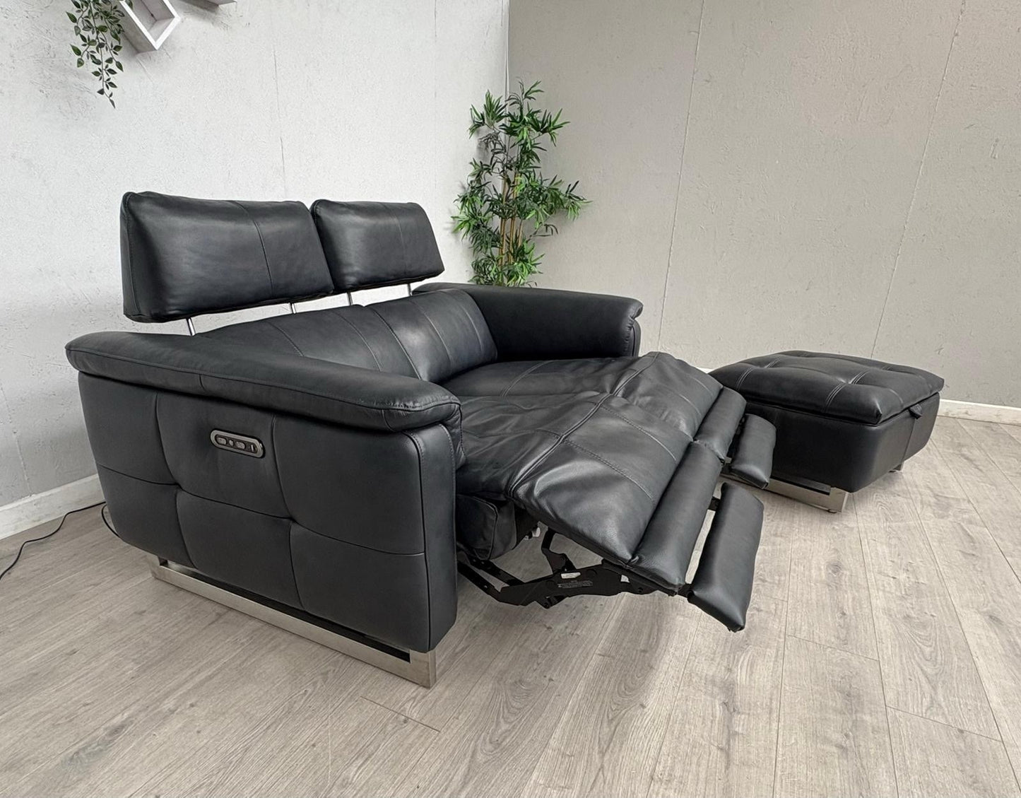 Furniture Village MOET Leather 2 Seater Power Recliner Sofa + Stool - RRP £3,290