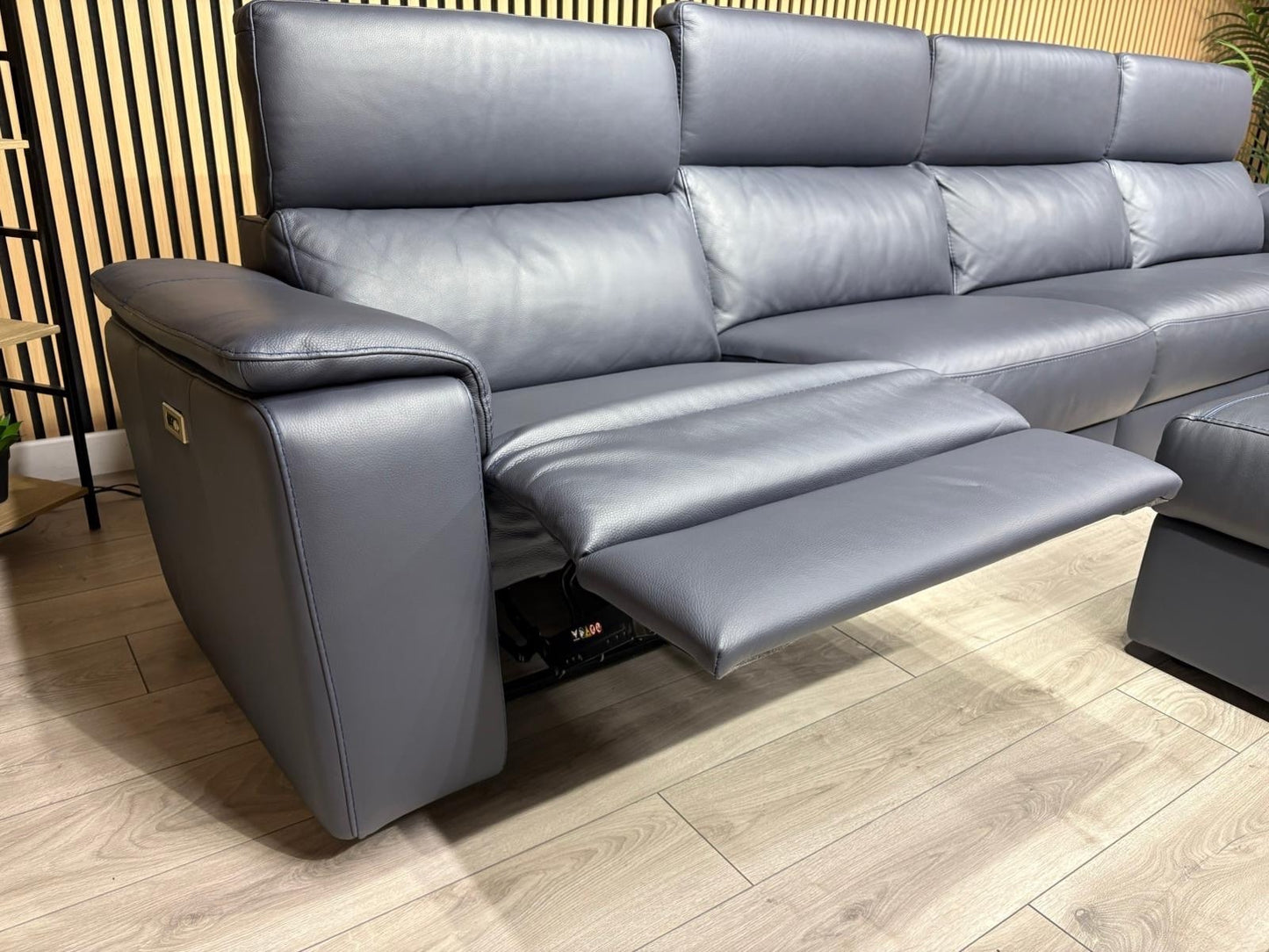 Furniture Village - Nicoletti DAVIDE Leather XL Chaise Sofa + Stool - RRP £6,040
