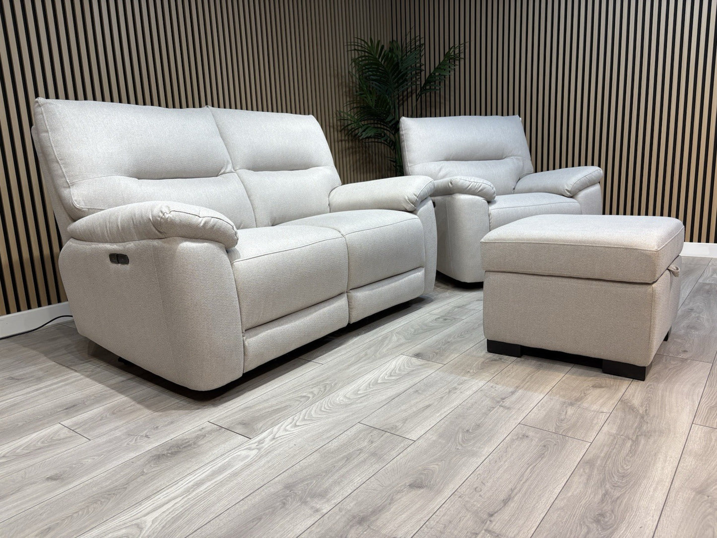 DFS - CAYDANCE Fabric 2 Seater Sofa + Armchair + Stool, Recliners - RRP £2,018