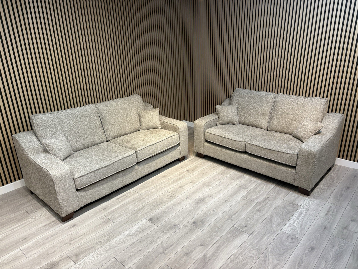 NEBRASKA Premium Fabric 3 Seater + 2 Seater Sofa Set, Stone - RRP £1,899