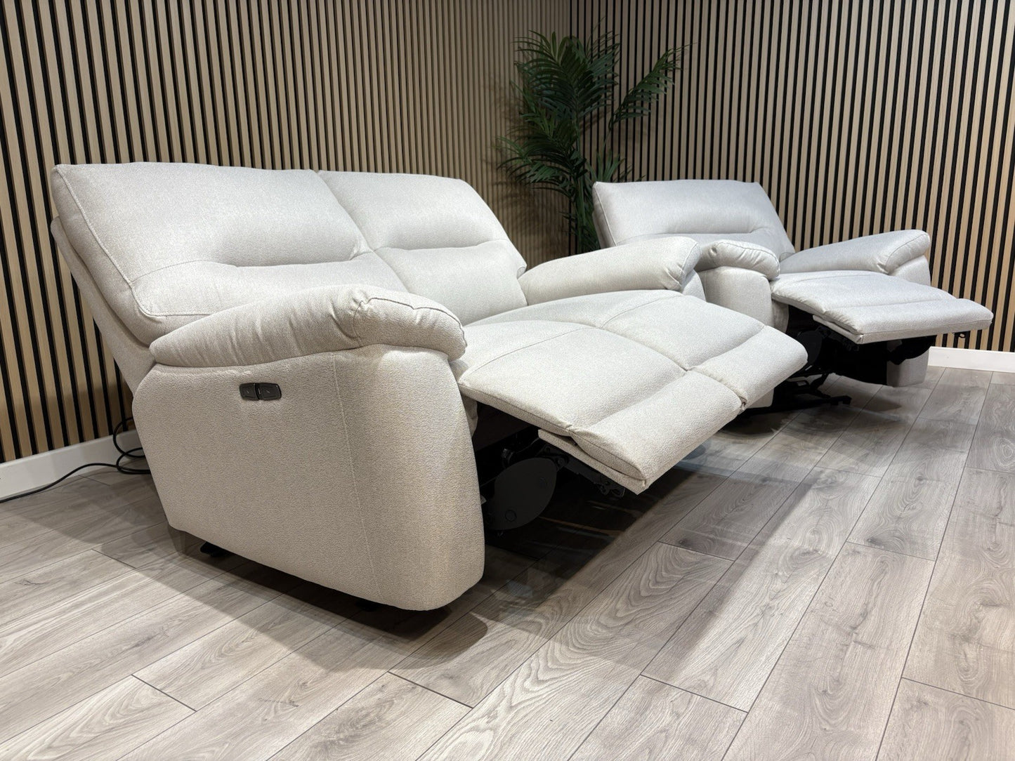 DFS - CAYDANCE Fabric 2 Seater Sofa + Armchair + Stool, Recliners - RRP £2,018