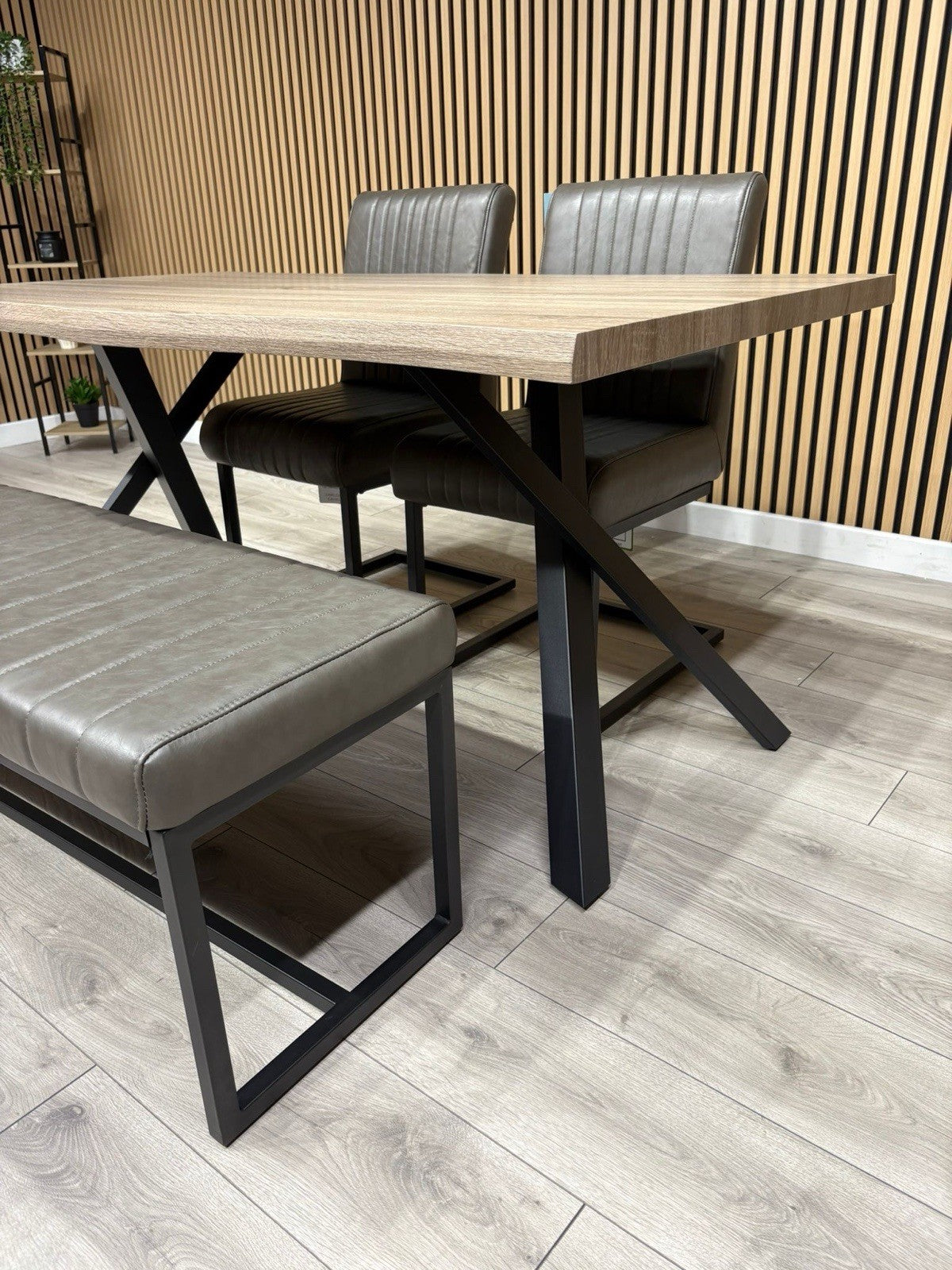 NEXT Sample - RIGA Industrial Dining Table + Bench + 2 x Chairs - RRP £1,899