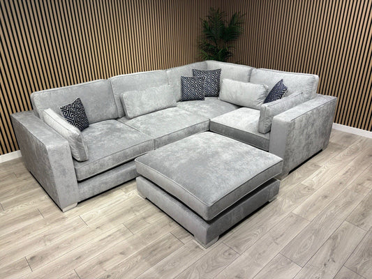 Sofology CAVALLI Style Fabric 3 Corner 1.5 Sofa + Footstool, Silver  - RRP £5398