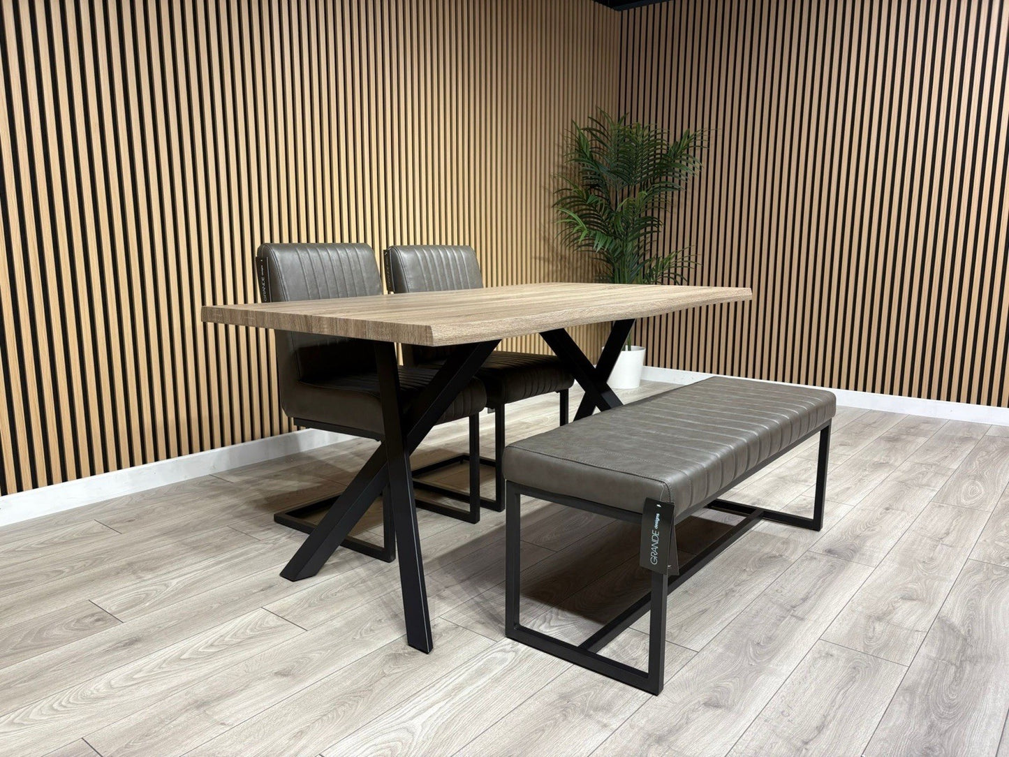 NEXT Sample - RIGA Industrial Dining Table + Bench + 2 x Chairs - RRP £1,899