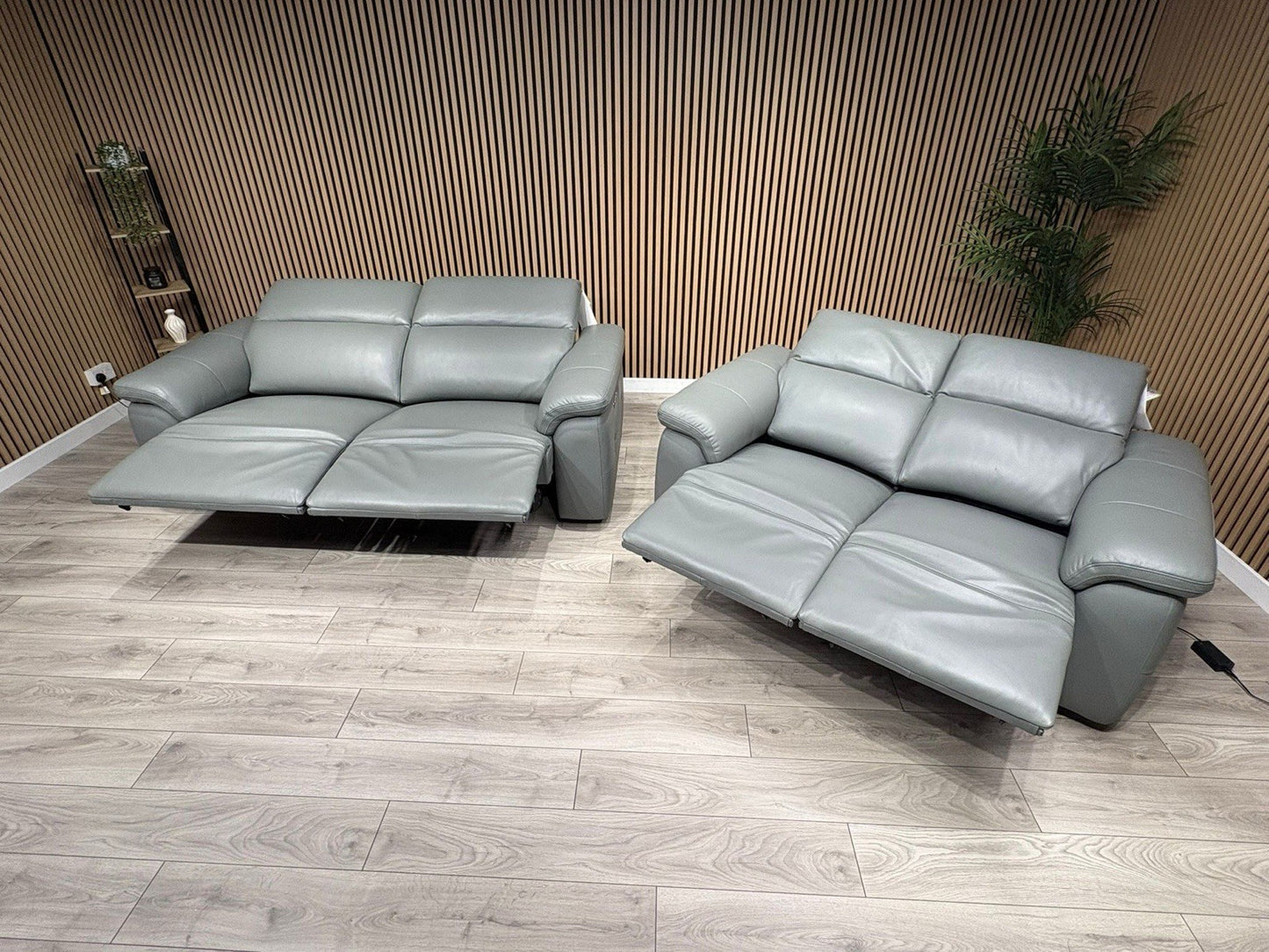 F. Village INCA Style Leather 3 + 2 Seater Power Recliner Sofa, Heated Seats