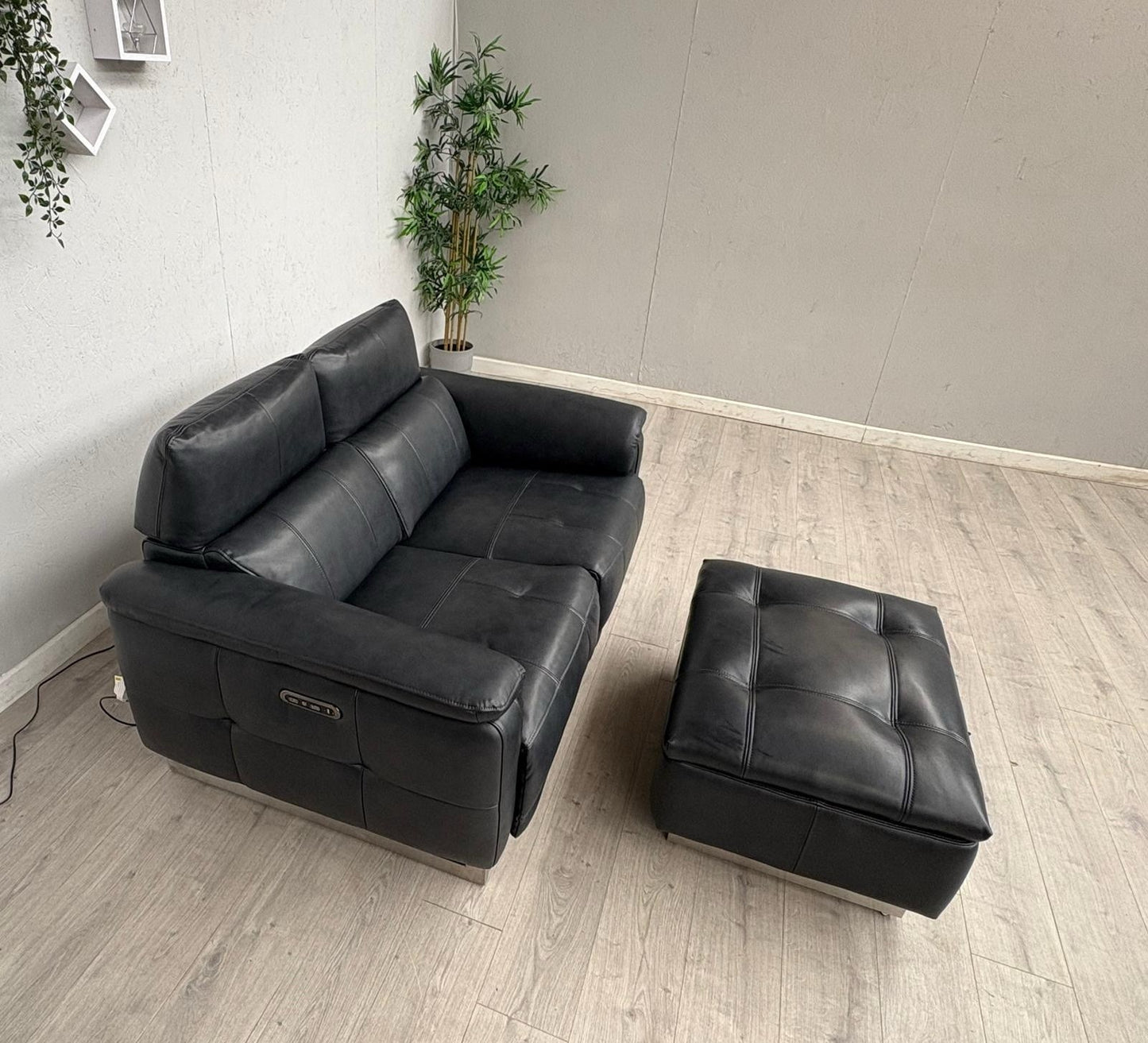 Furniture Village MOET Leather 2 Seater Power Recliner Sofa + Stool - RRP £3,290