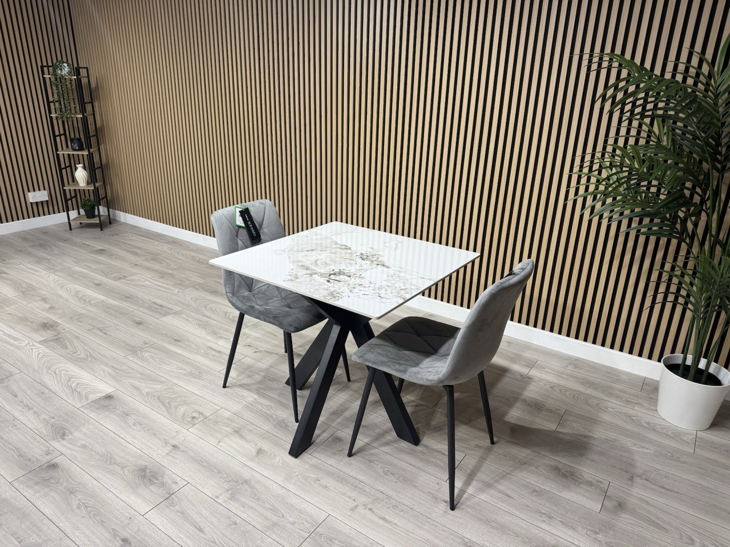 NEXT Sample - CRETE Marble Effect Square Dining Table + 2 x Chairs. RRP £1,099