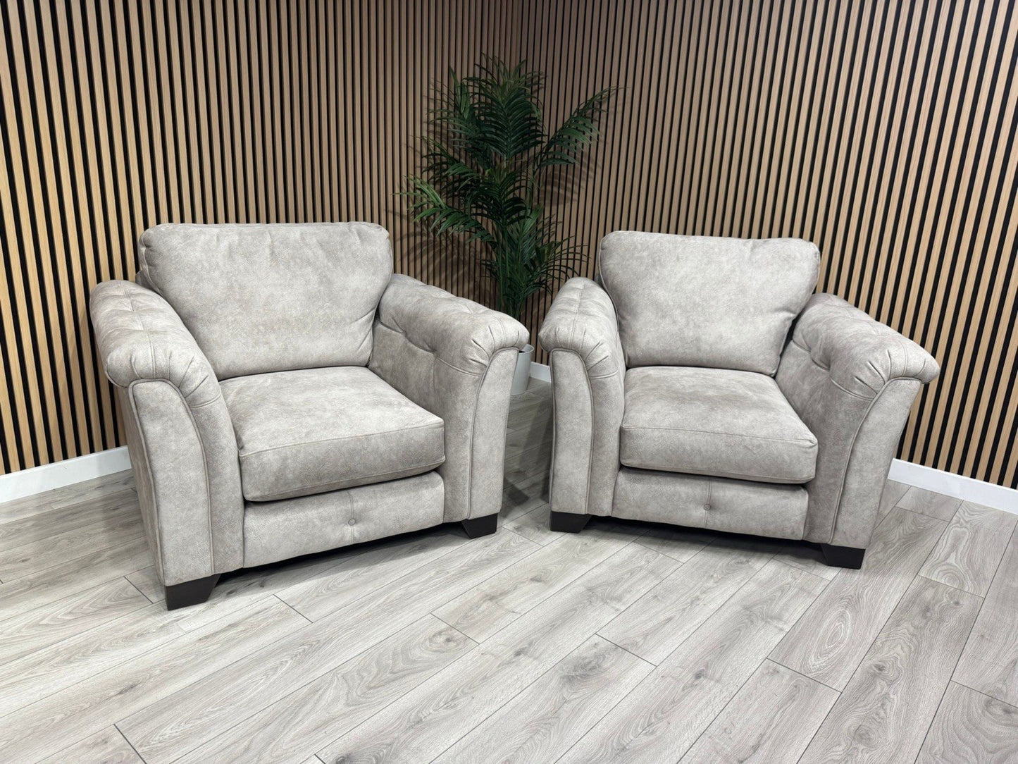 Furniture Village Boutique AURA Fabric 2 x Armchairs, Oatmeal - RRP £2,190