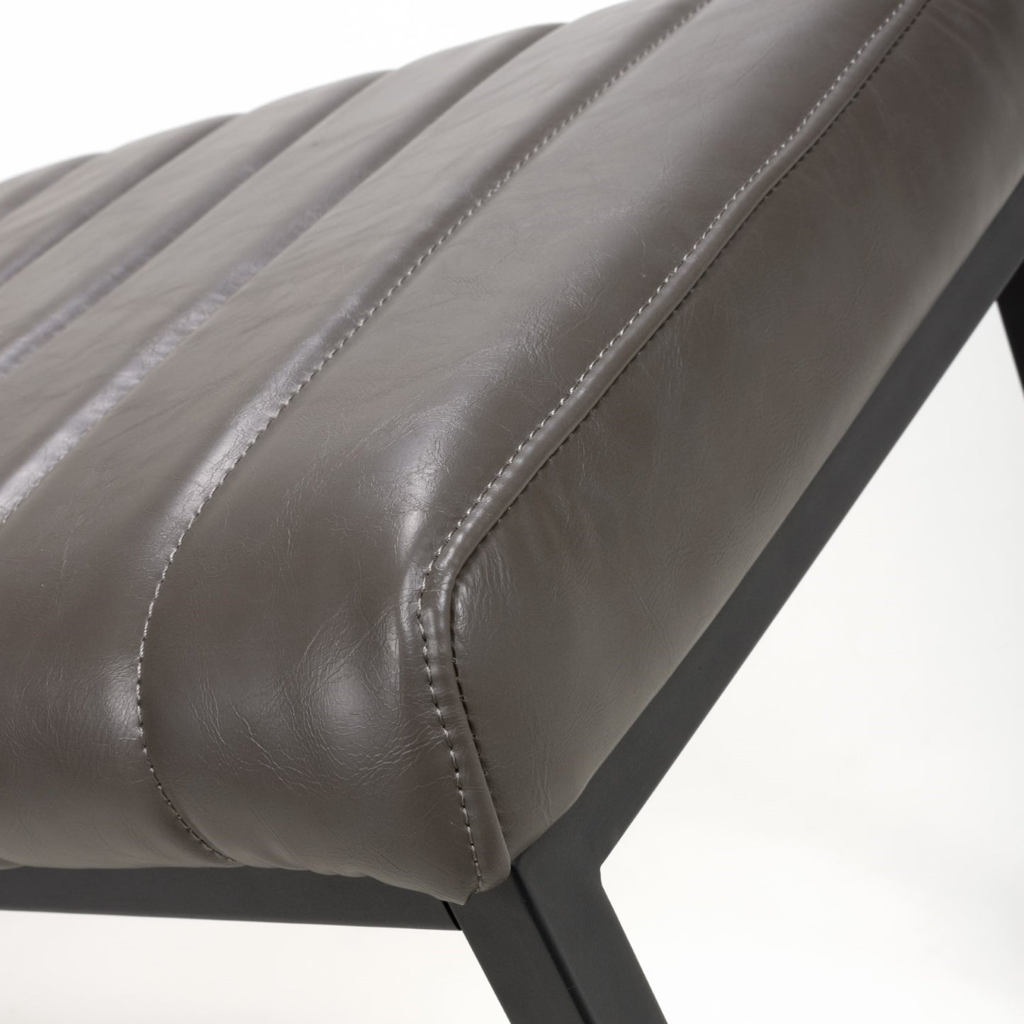 Grey Leather 120cm Dining Bench Black Metal Legs