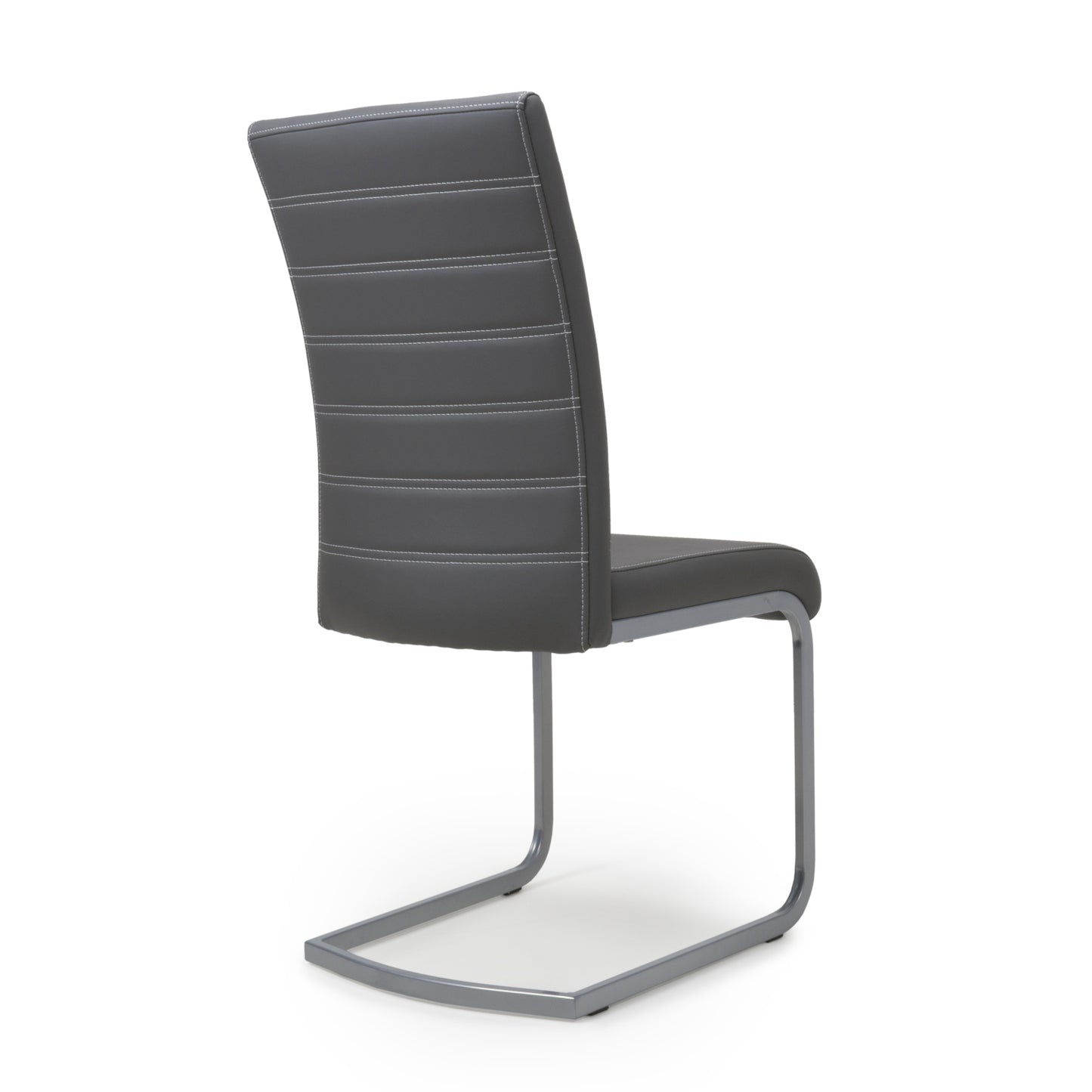 Dark Grey Leather Dining Chair White Stitching