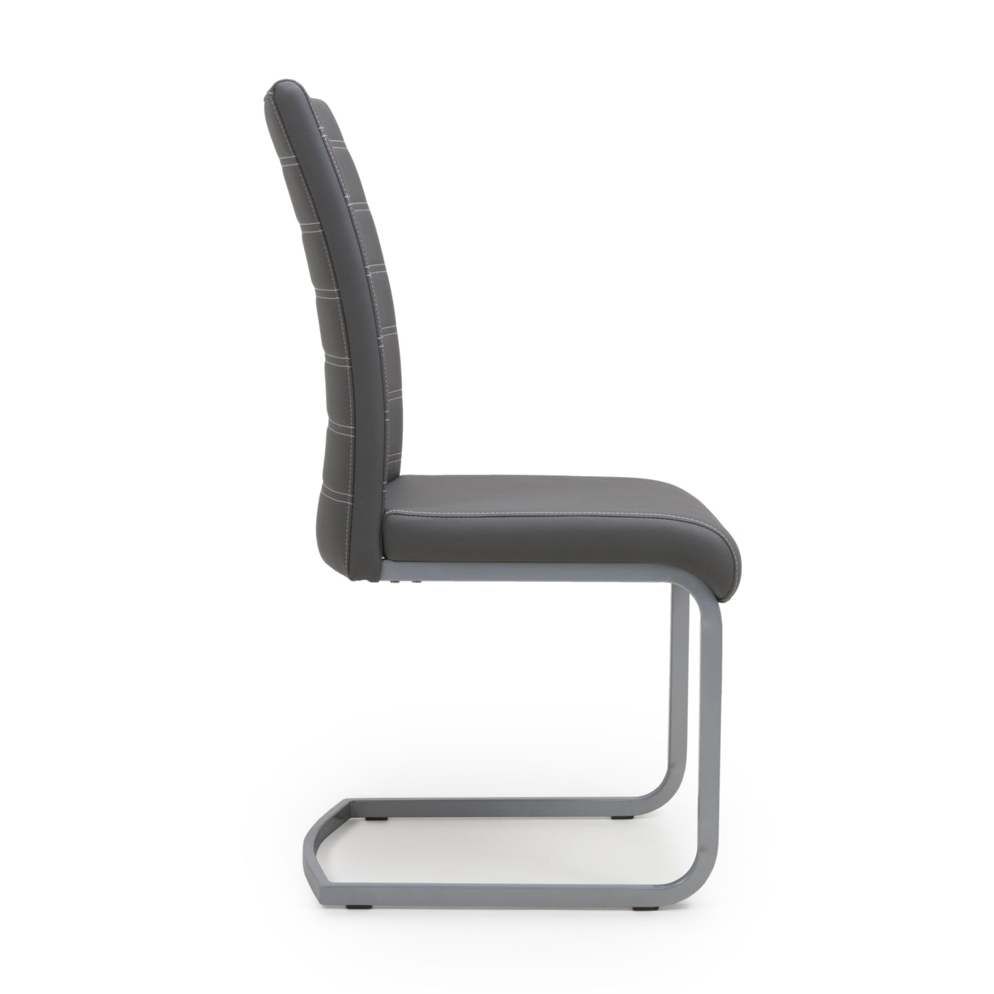Dark Grey Leather Dining Chair White Stitching