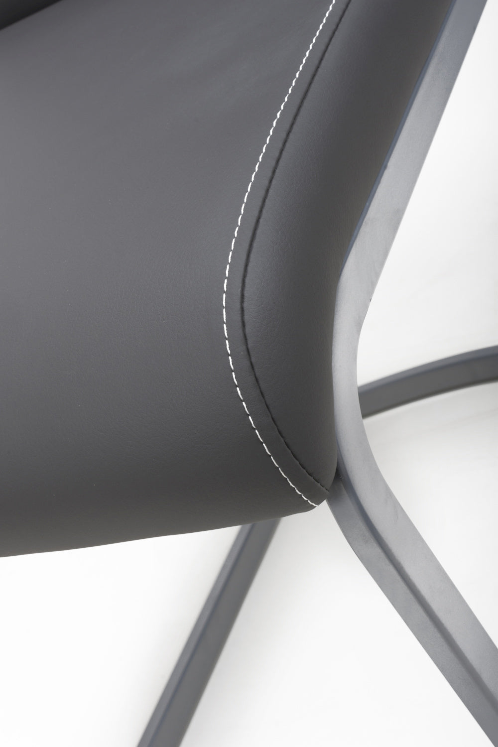 Dark Grey Leather Dining Chair White Stitching