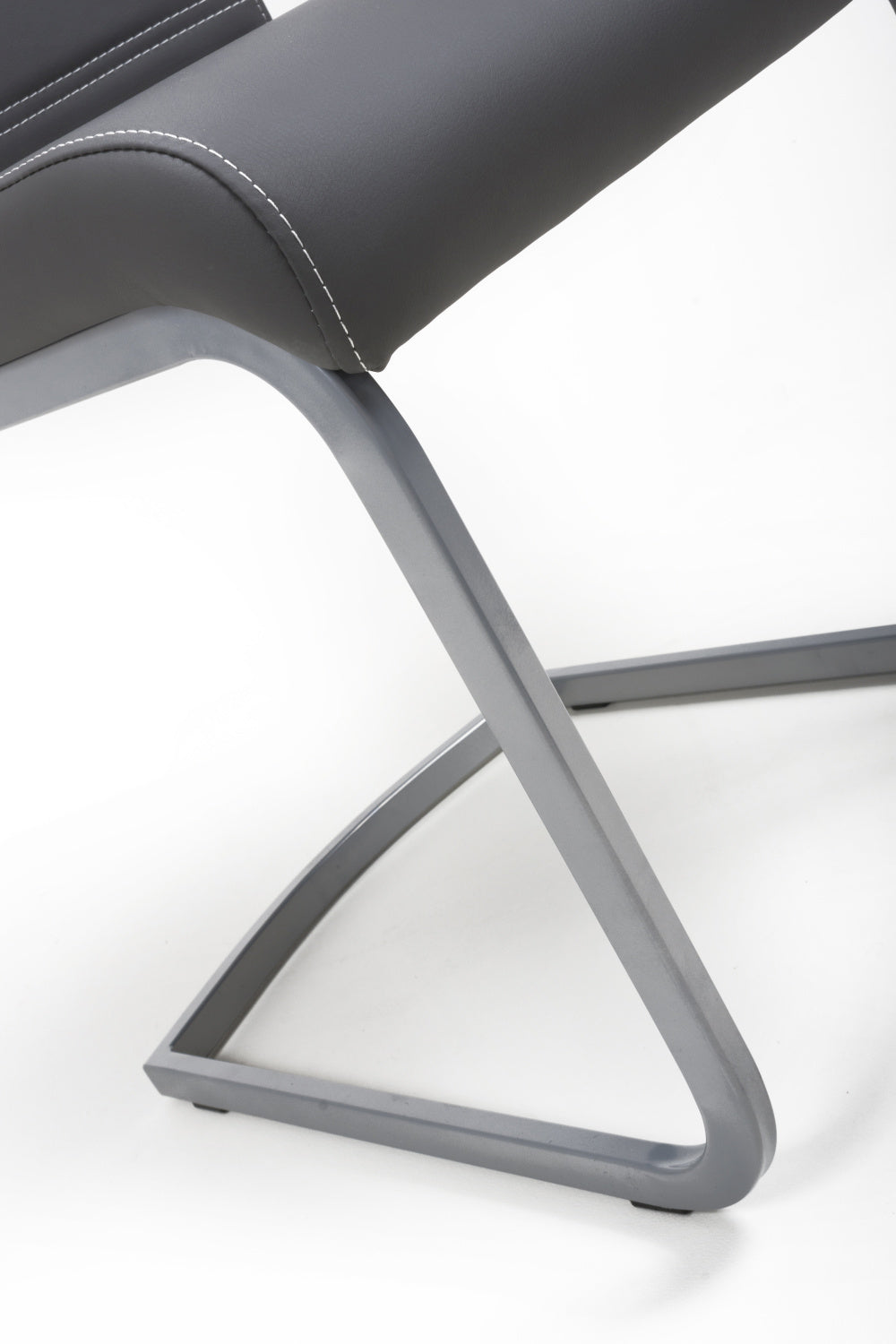 Dark Grey Leather Dining Chair White Stitching