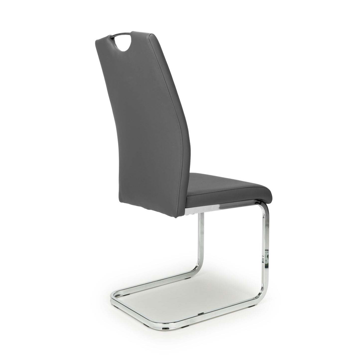 Grey Leather Dining Chair Chrome Legs and Handle