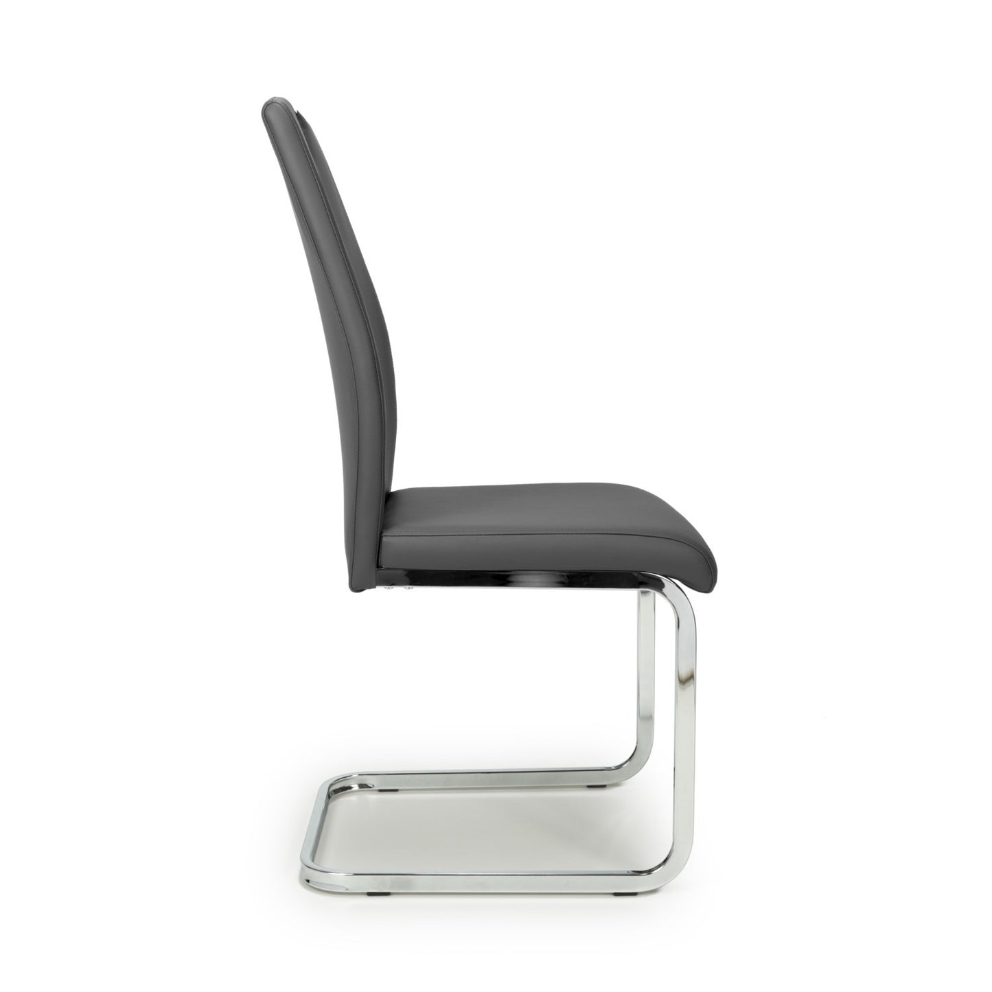 Grey Leather Dining Chair Chrome Legs and Handle