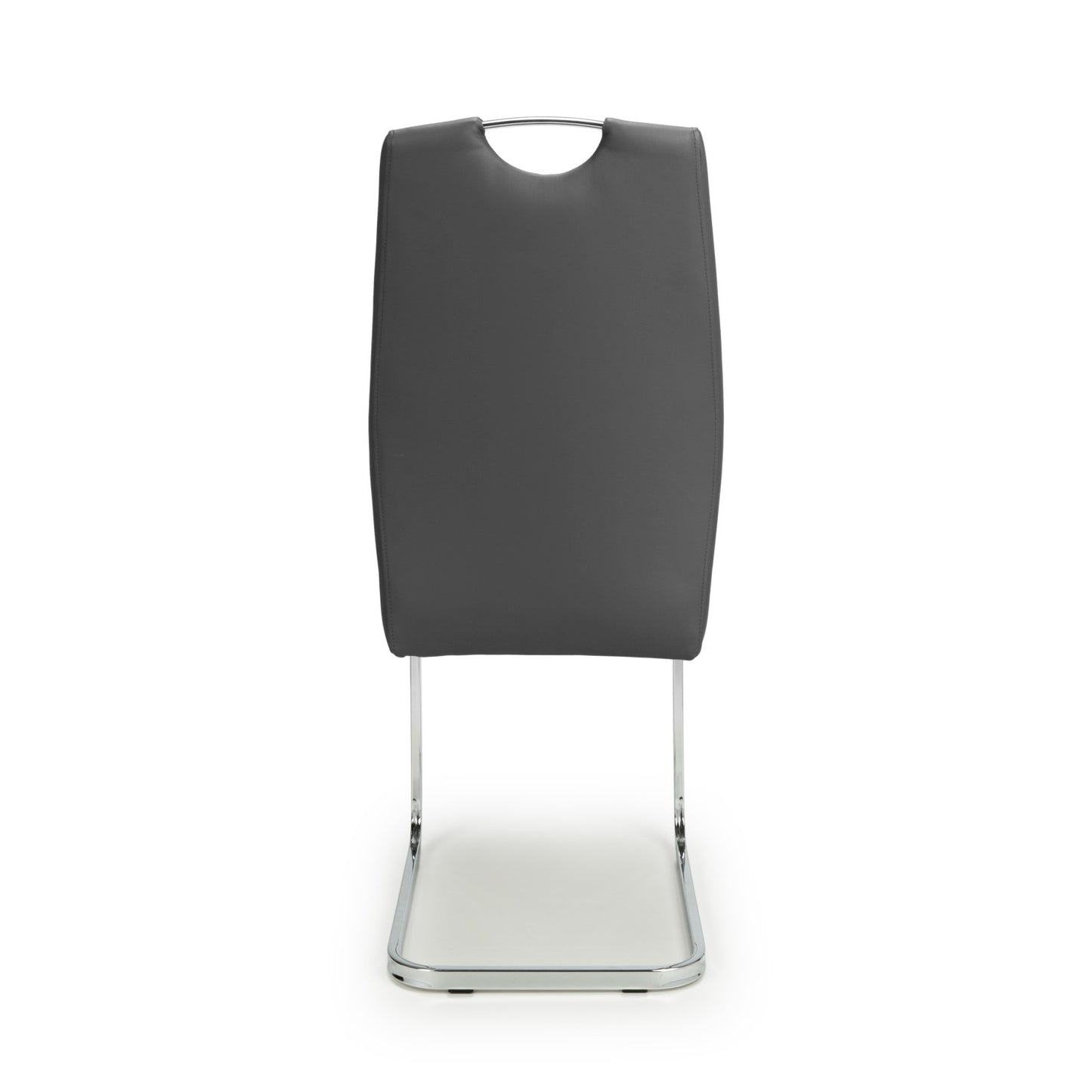 Grey Leather Dining Chair Chrome Legs and Handle