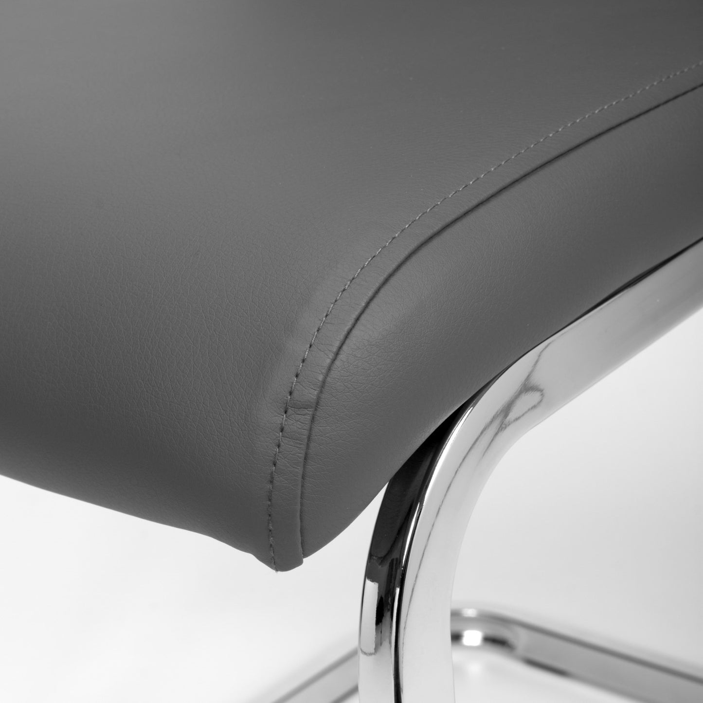 Grey Leather Dining Chair Chrome Legs and Handle