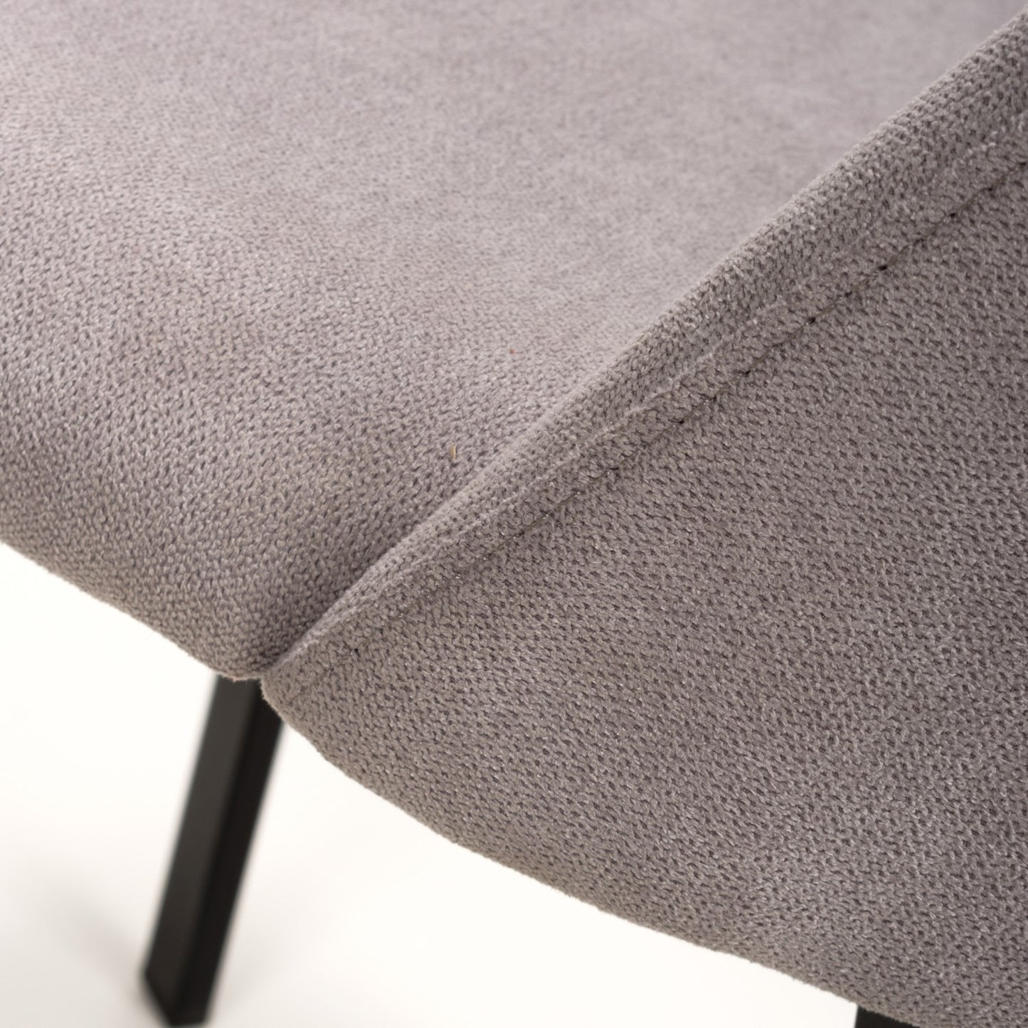 Light Grey Linen Fabric Dining Chair with Black Metal Legs