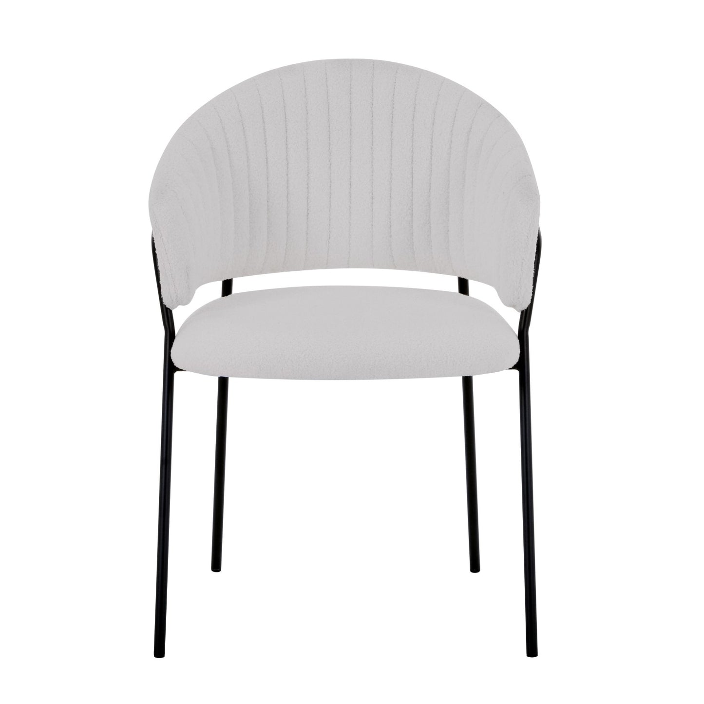 Boucle White Dining Chair Black Metal Legs