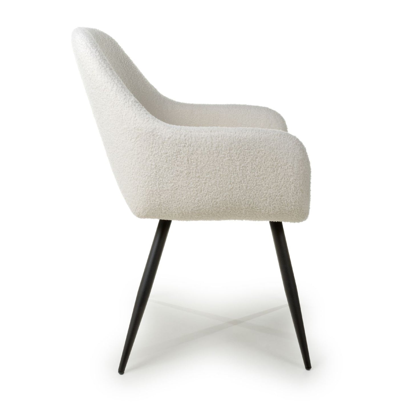 White Boucle Fabric Dining Chair with Black Legs