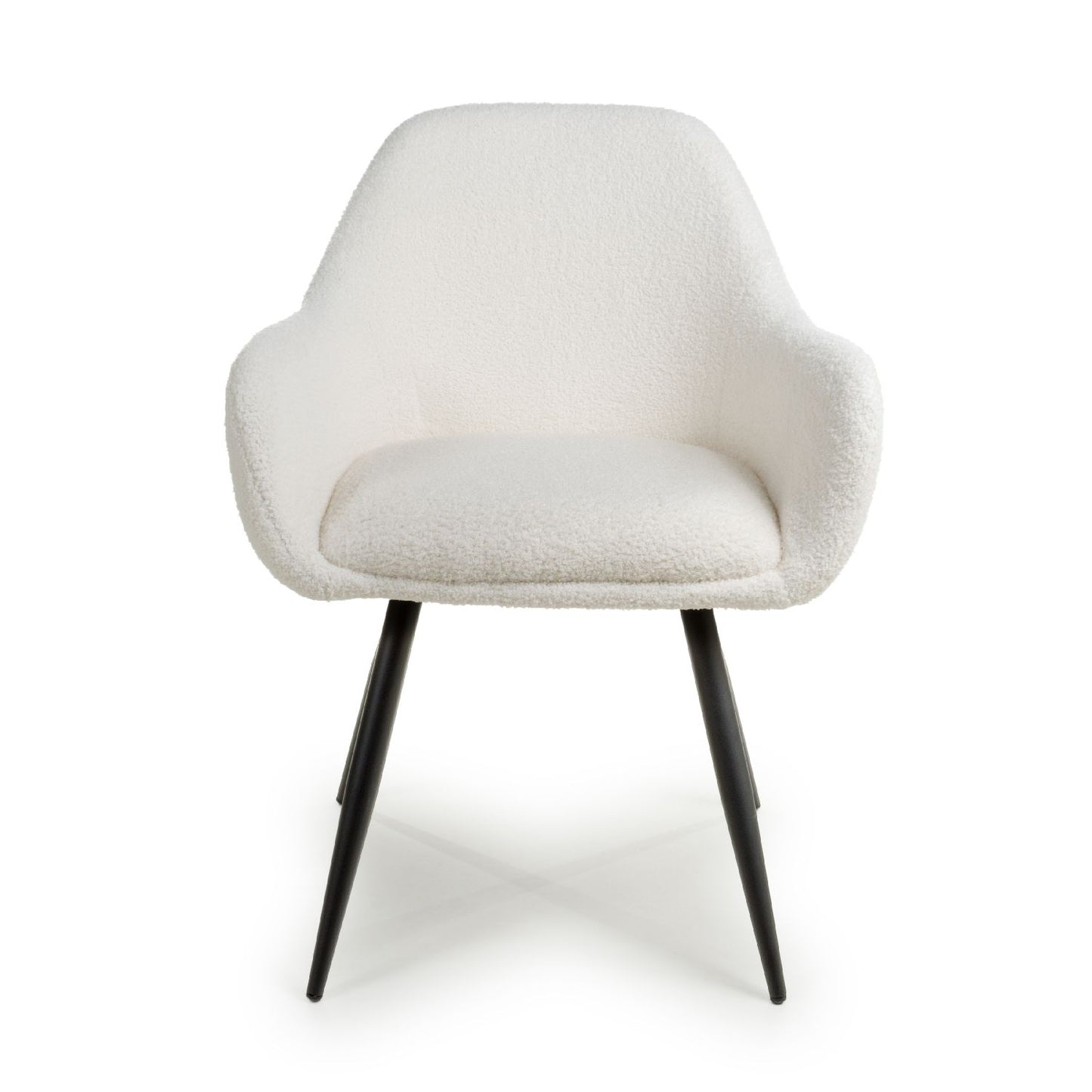 White Boucle Fabric Dining Chair with Black Legs