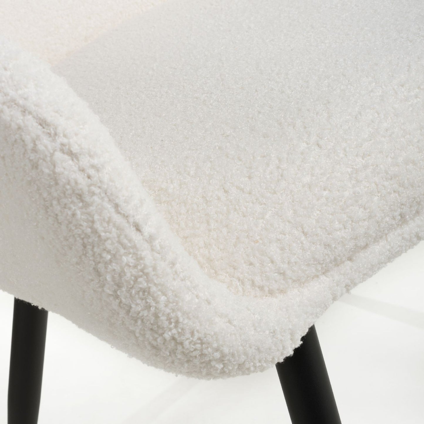 White Boucle Fabric Dining Chair with Black Legs