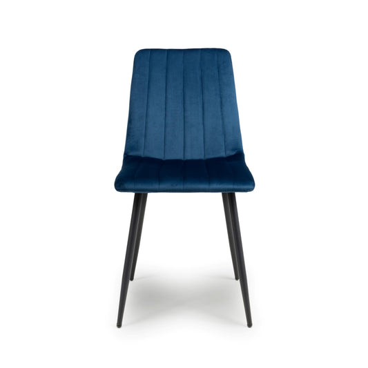 Blue Velvet Fabric Dining Chair Vertical Stitching