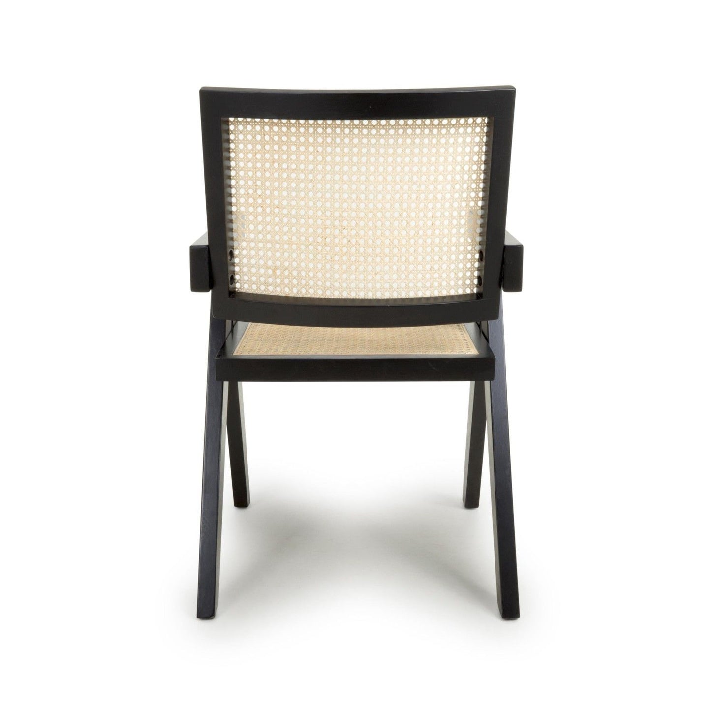 Black Wooden Frame Woven Rattan Dining Chair with Armrests